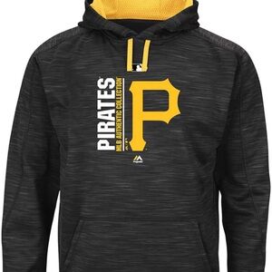 PITTSBURGH PIRATES MENS BLACK ON-FIELD TECH BIG AND TALL HOODED SWEATSHIRT